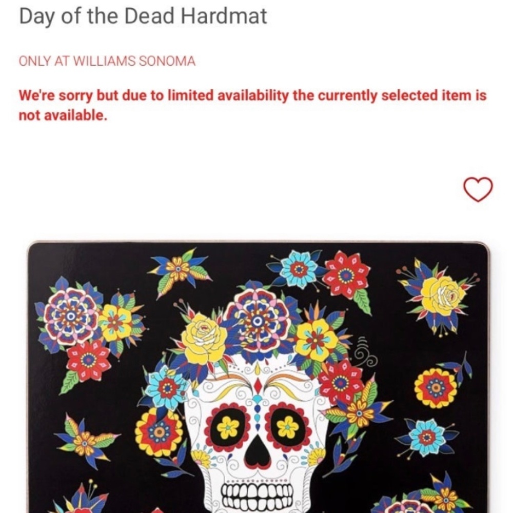 WILLIAMS SONOMA Day of the Dead Hardmat out of stock